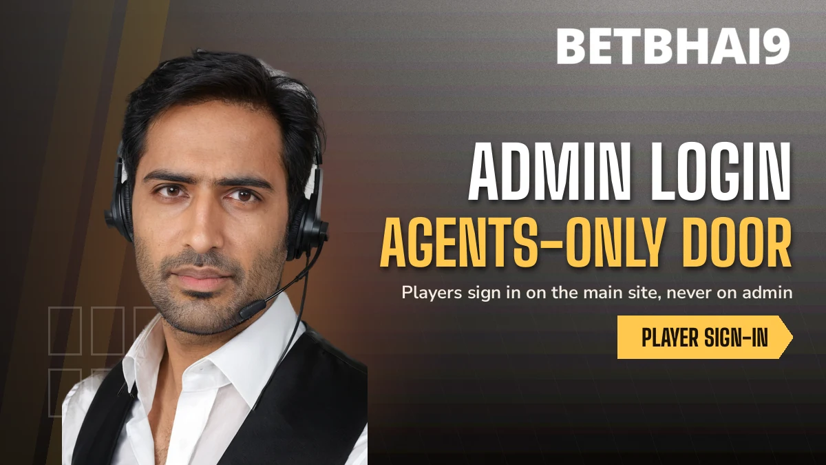 Betbhai9 desk agent in a headset and waistcoat next to the agents-only door headline
