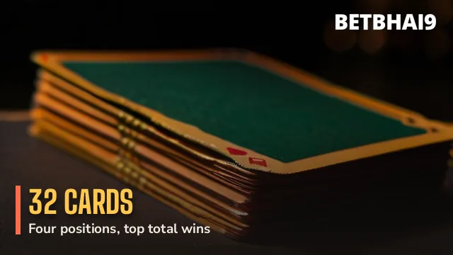 Four short card stacks at four positions on the Betbhai9 32 Cards felt