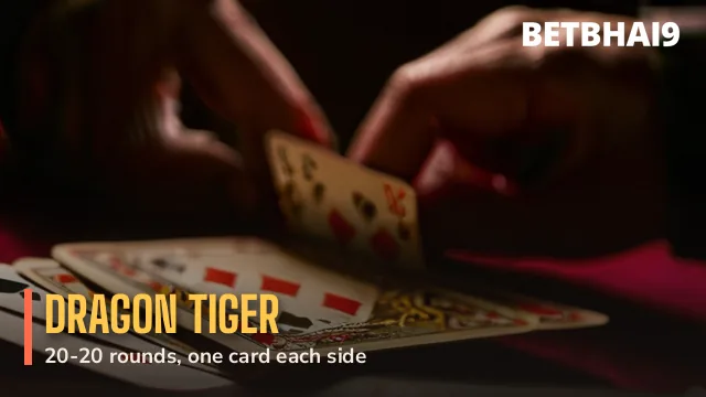 Two cards face up on red and gold felt for a Betbhai9 Dragon Tiger round