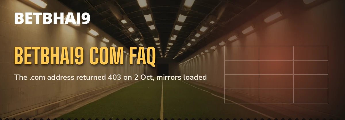 Empty stadium tunnel opening onto a floodlit pitch under the Betbhai9 com FAQ label