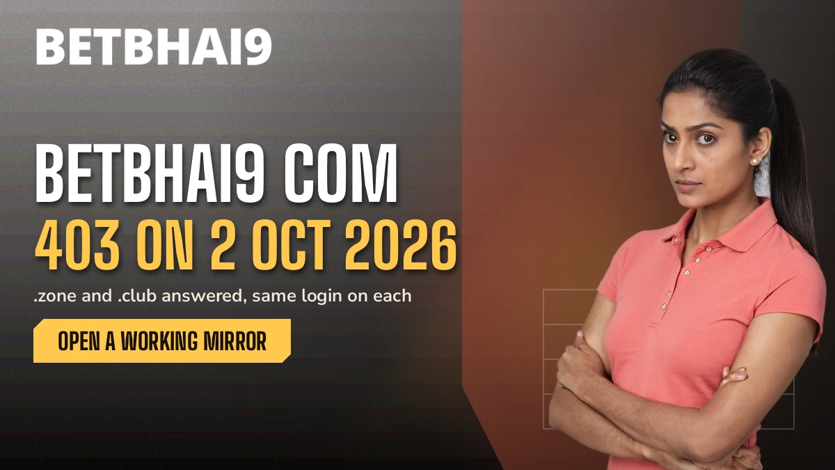 Betbhai9 cricketer in a coral polo pointing at the 403 address test headline for 2 October