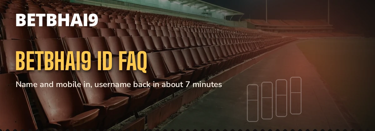 Rows of coral-lit stadium seats under the Betbhai9 ID FAQ label