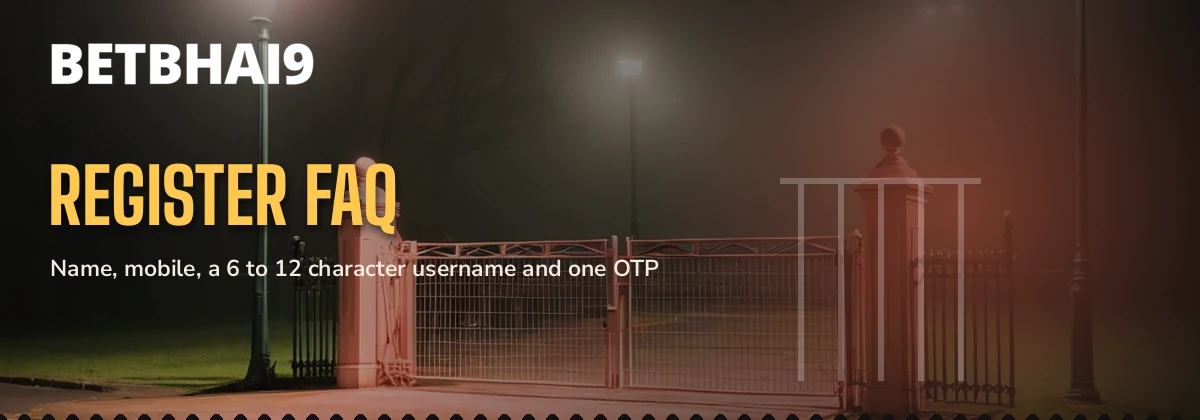 Cricket ground turnstile gate at night under the Betbhai9 register FAQ label